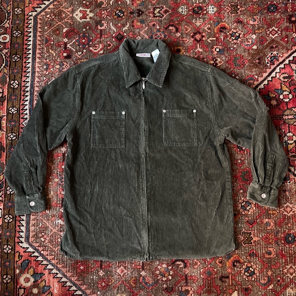 Vintage Hunter Green Corduroy Full Zip Shacket